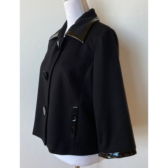 Sandro Knit Viscose Black Jacket Sz L Womens Black Patent Trim Stretch - Picture 4 of 7